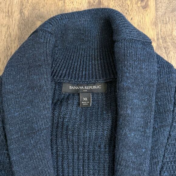 Banana Republic Shawl-Collar Cardigan Sweater Academia 100% Cotton Blue Men’s XL - Picture 4 of 10
